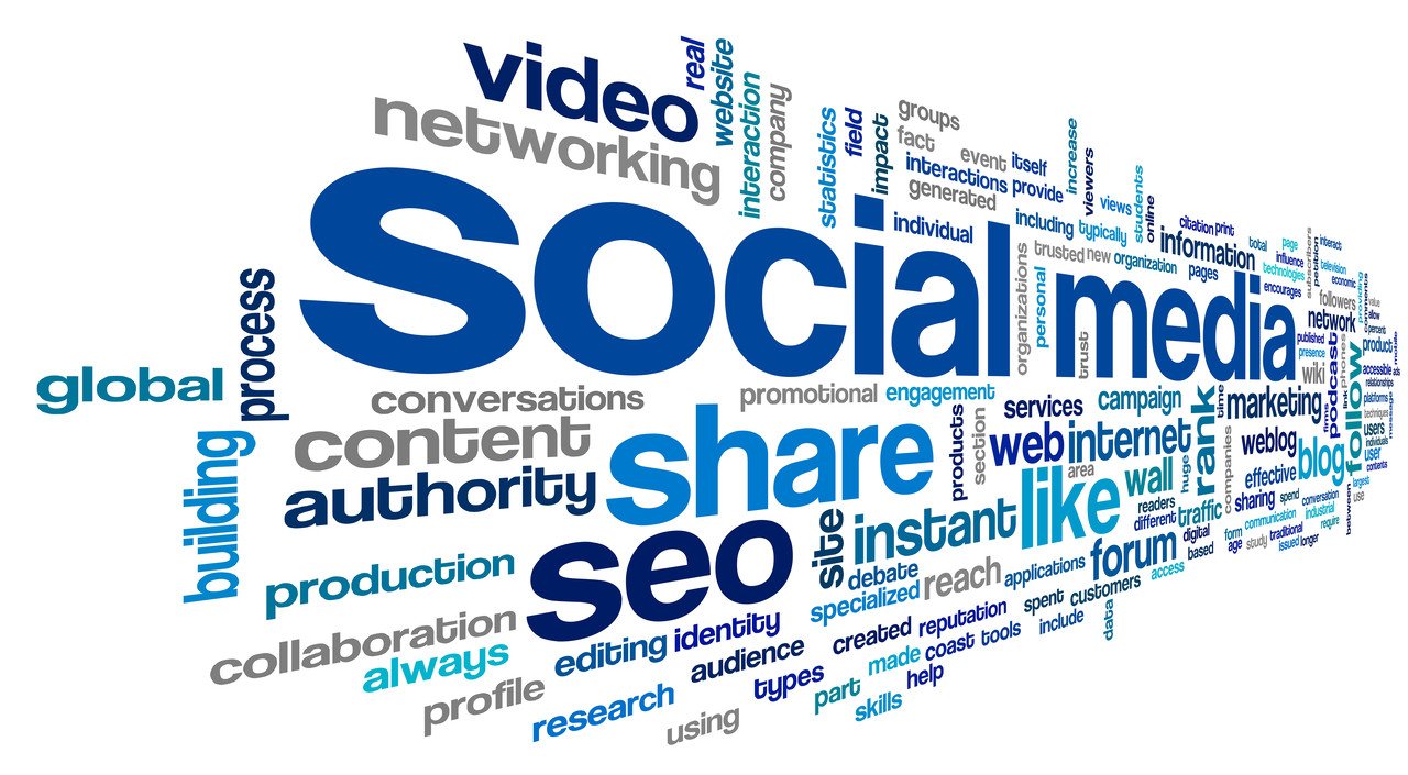 social media conept in word tag cloud